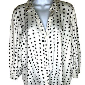 WORTHINGTON 3/4 SLEEVE BUTTON DOWN SHIRT POLKA DOTS PETITE XL